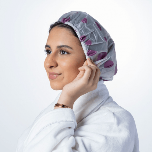 

غطاء استحمام للشعر - شفاف منقط بالبنفسجي - N-092