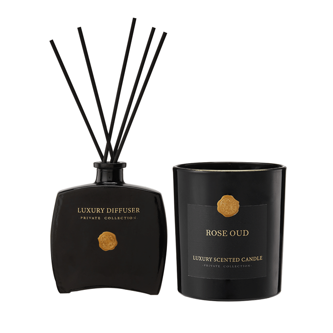 Luxury Roses and Oud Scented Candle & Scented Sticks Set - Black - 2 Pieces