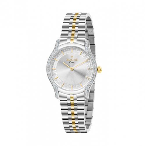 

ساعة يد تينا دائرية نسائية من افاليري - AV-2572B - فضي & ذهبي